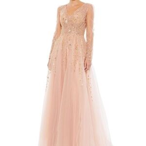 NWT Mac Duggal 20295 Embellished V Neck Long Sleeve A Line Gown Pink Size 16